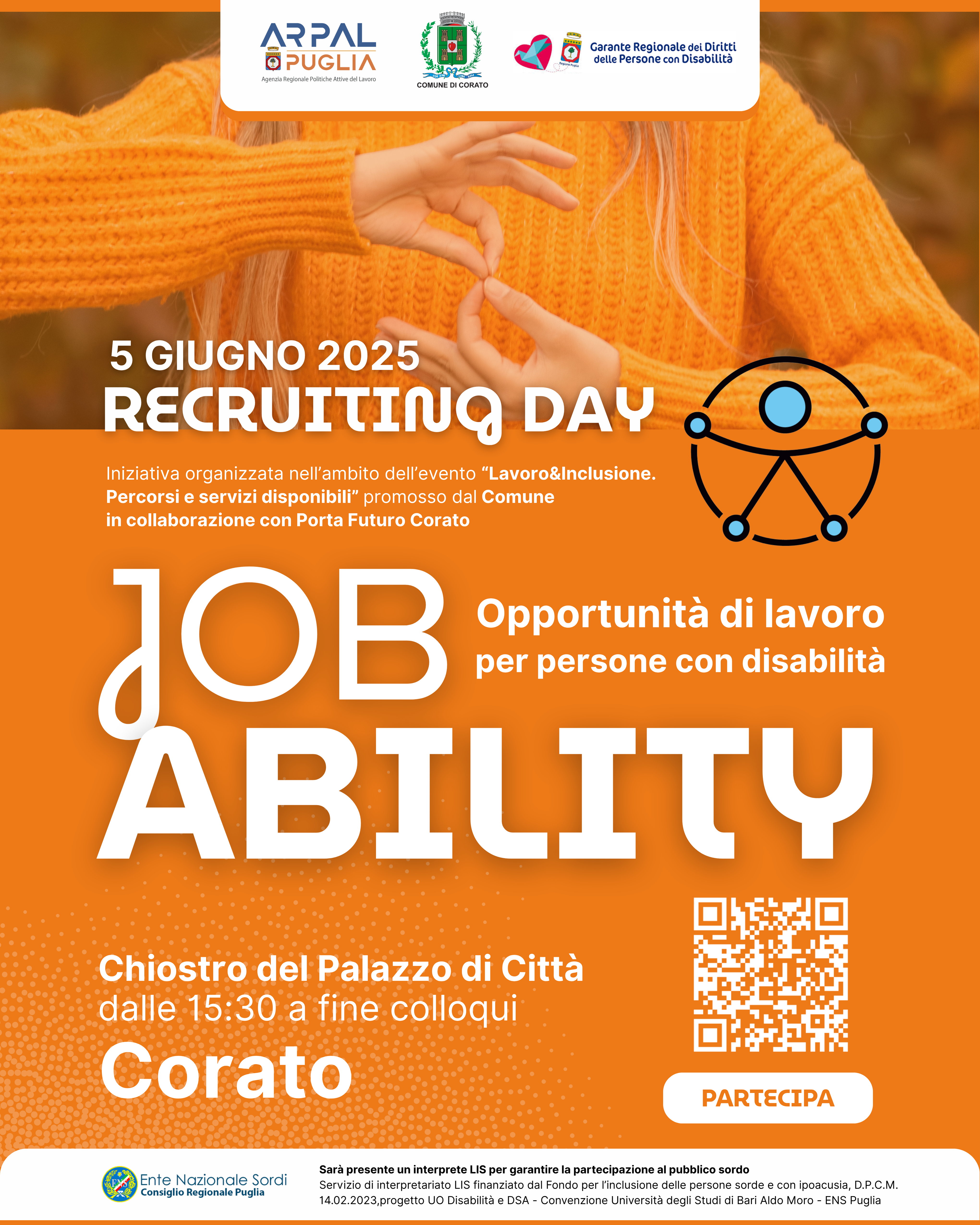 CORATO, ARPAL PUGLIA E COMUNE ORGANIZZANO “JOB ABILITY” RECRUITING PER PERSONE CON DISABILITÀ.